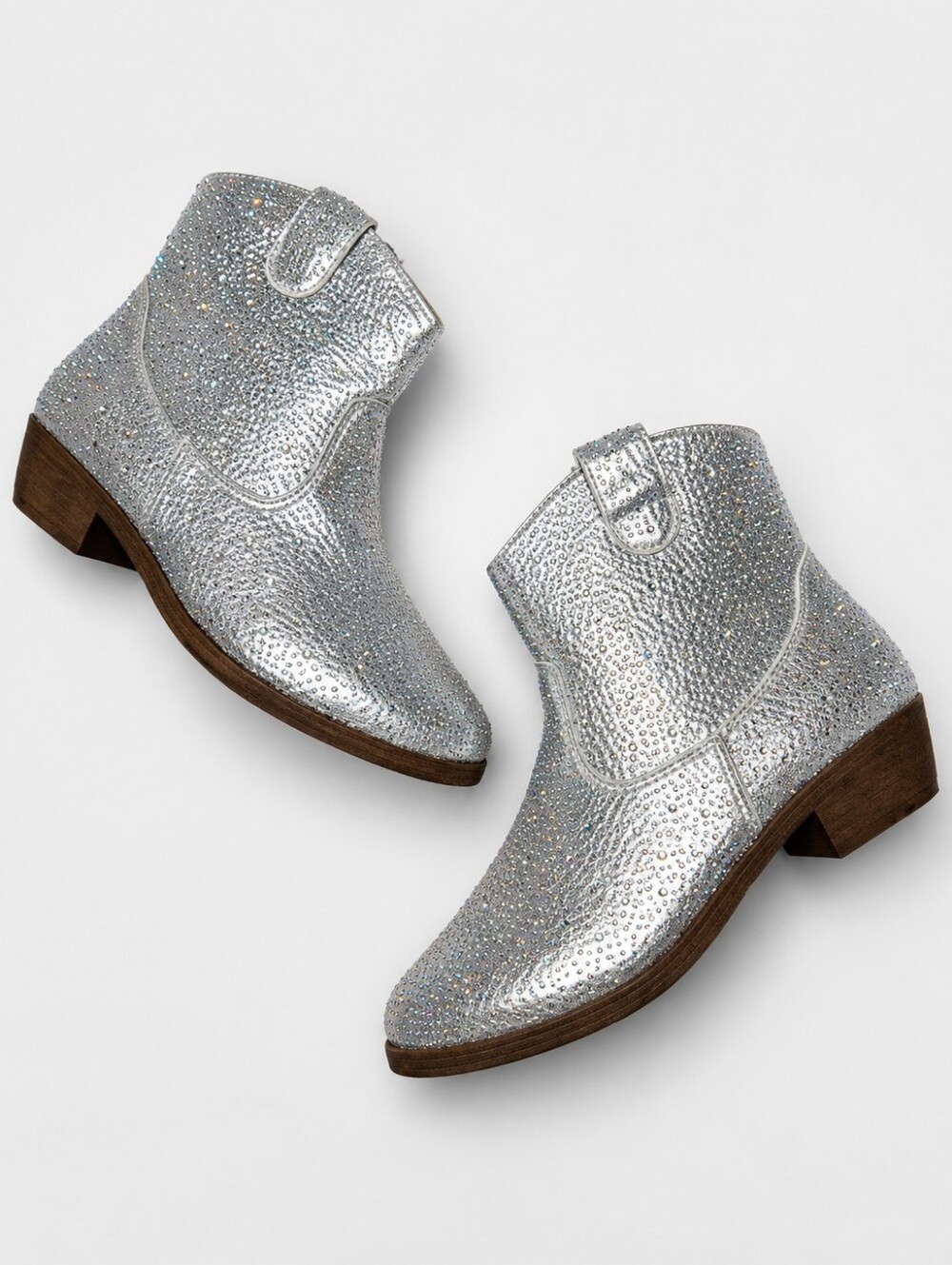 NEW Lucky Top Girls Size 4 Silver Sparkle Rhinestone Ankle Cowboy Boots Low Heel